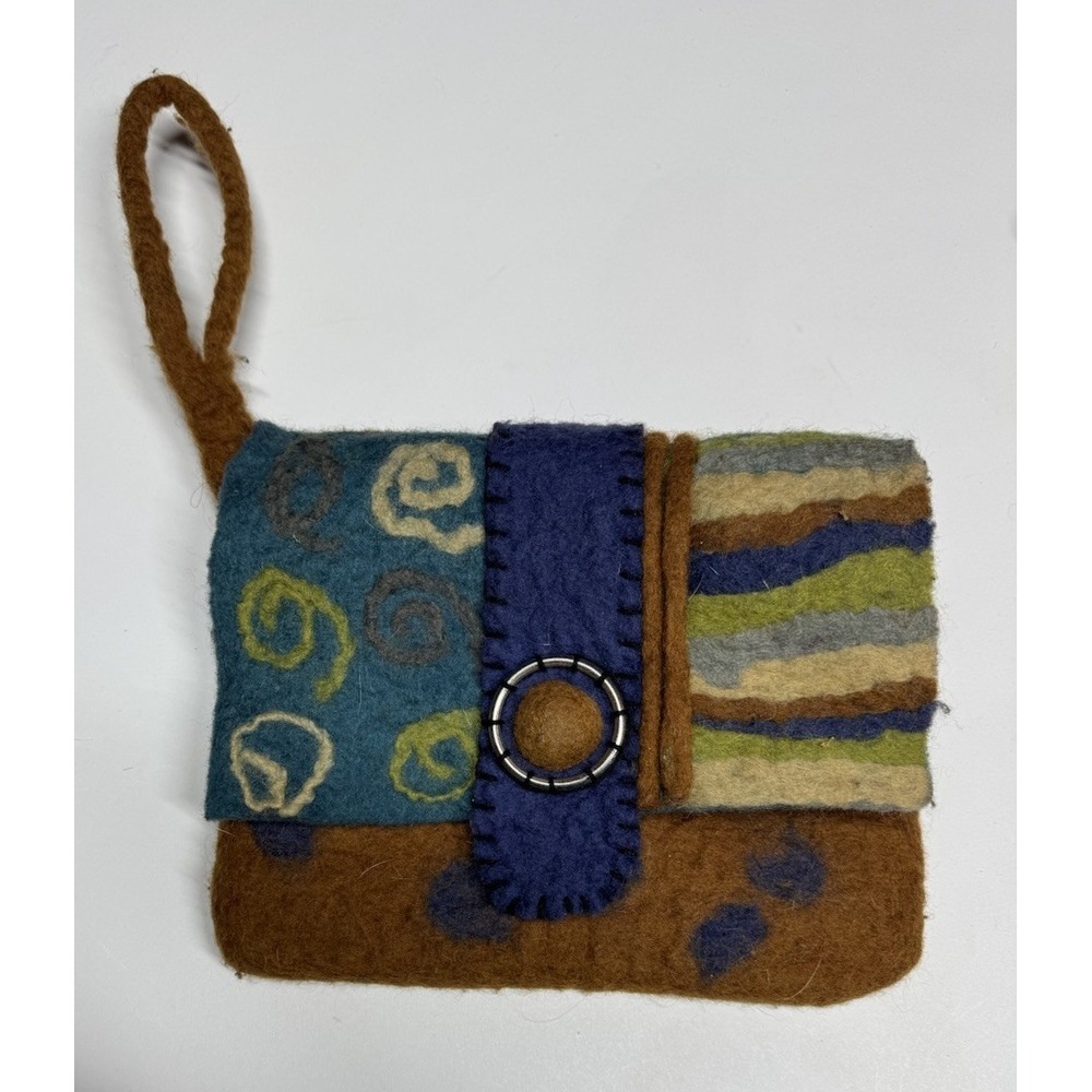 Rising Tide Zipper Clutch Bag made in Nepal Colorful Wool 100%
